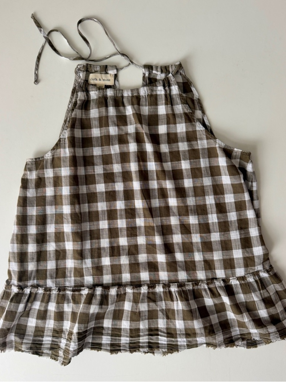 cloth & stone Olive and White Gingham Halter Top
